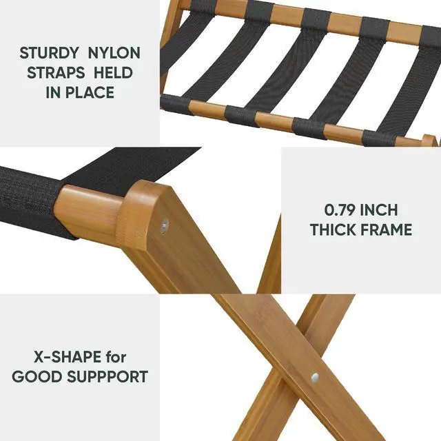 Alt view image 6 of 7 - 2 Pack Luggage Rack, Folding Luggage Rack for Guest Room, Walnut Bamboo Suitcase Stand Holds up to 131 lb, Luggage Stand with Storage Shelf for Hotel, Bedroom