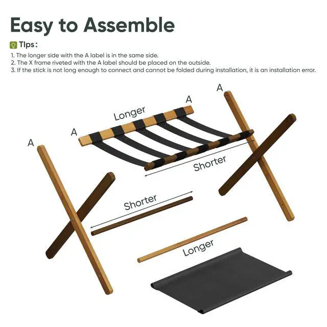 Alt view image 3 of 7 - 2 Pack Luggage Rack, Folding Luggage Rack for Guest Room, Walnut Bamboo Suitcase Stand Holds up to 131 lb, Luggage Stand with Storage Shelf for Hotel, Bedroom