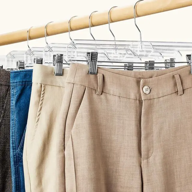 Alt view image 6 of 7 - 50 Pack 14 inch Clear Plastic Pants Hangers with Clips, Skirt Hangers, Clip Hangers for Pants, Trouser Bulk Plastic Pant Hangers