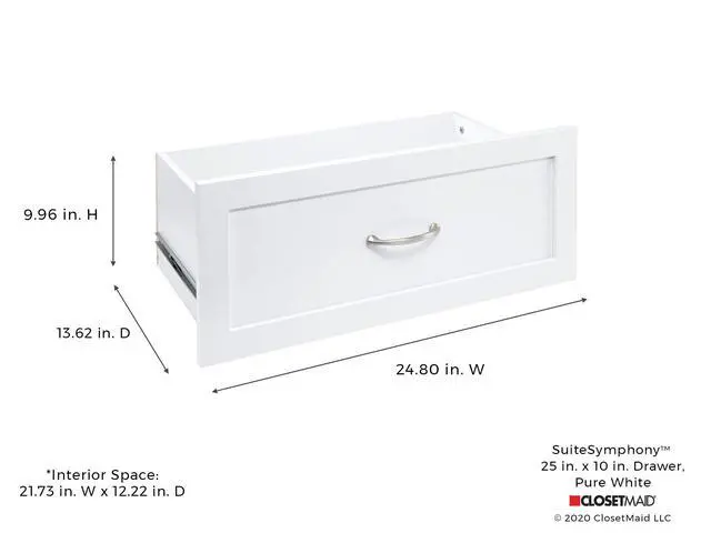 Alt view image 6 of 6 - SuiteSymphony Wood Closet Drawer, Storage Tower Add On Accessory, Shaker Style, 25 x 10, Pure White