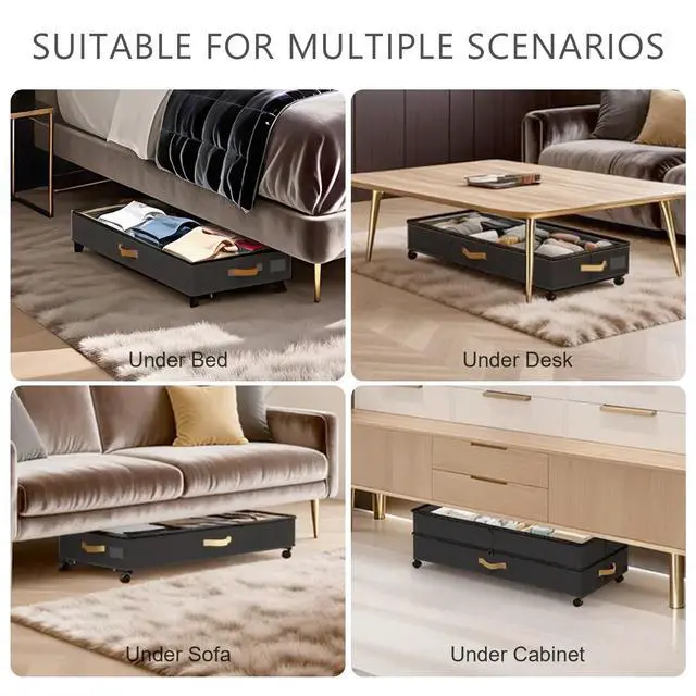 Alt view image 7 of 7 - Under Bed Storage with Wheels 2-Pack, 75L XXL Under the Bed Storage Containers Large, 12" Tall Adjustable Storage for Underbed with Lids, Rolling for Clothes, Shoes, Blankets (Black)