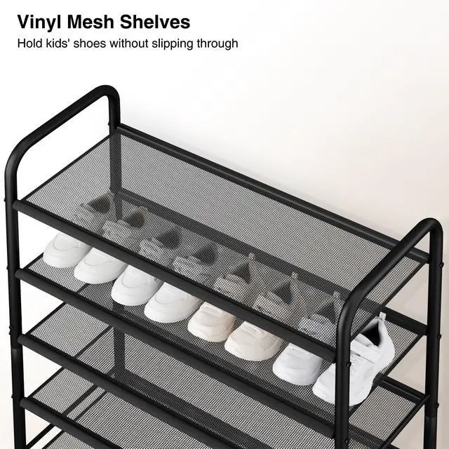 Alt view image 4 of 7 - 10-Tier Shoe Rack with Sturdy Mesh Shelves, Tall Metal Shoe Organizer for Entryway, Closet, Garage, Front Door, Holds 30 Pairs, Free Standing Large Shoe Storage Shelf, Adjustable Feet, Black