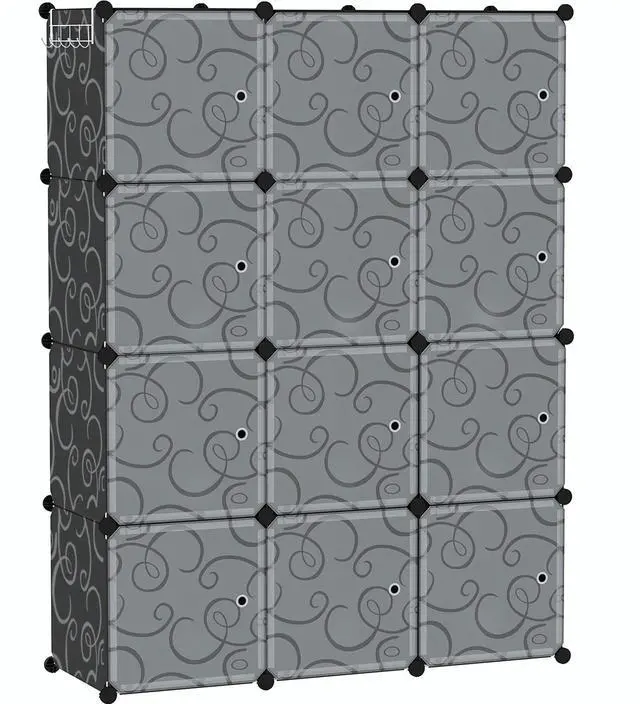 Main image of Cube Storage Organizer with Doors, 12-Cube Shelves, Closet Cabinet, DIY Plastic Modular Bookshelf Ideal for Bedroom, Living Room, 36.6L x 12.4W x 48.4H Black USHS3012B-DOOR