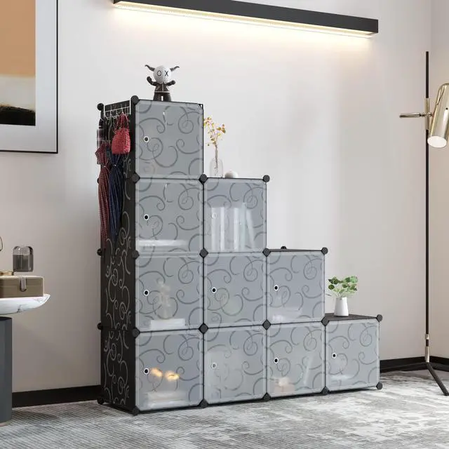 Alt view image 3 of 7 - Cube Storage Organizer with Doors, 12-Cube Shelves, Closet Cabinet, DIY Plastic Modular Bookshelf Ideal for Bedroom, Living Room, 36.6L x 12.4W x 48.4H Black USHS3012B-DOOR