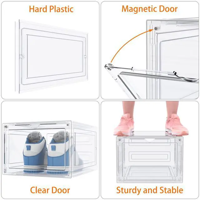 Alt view image 4 of 7 - Shoe Storage, 8 Pack Shoe Organizer Clear Hard Plastic Shoe Box, Shoe Boxes Clear Plastic Stackable, Shoe Boxes with Lids for Size 13