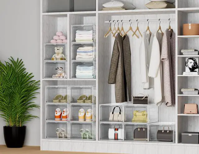 Alt view image 6 of 7 - Shoe Storage, 8 Pack Shoe Organizer Clear Hard Plastic Shoe Box, Shoe Boxes Clear Plastic Stackable, Shoe Boxes with Lids for Size 13
