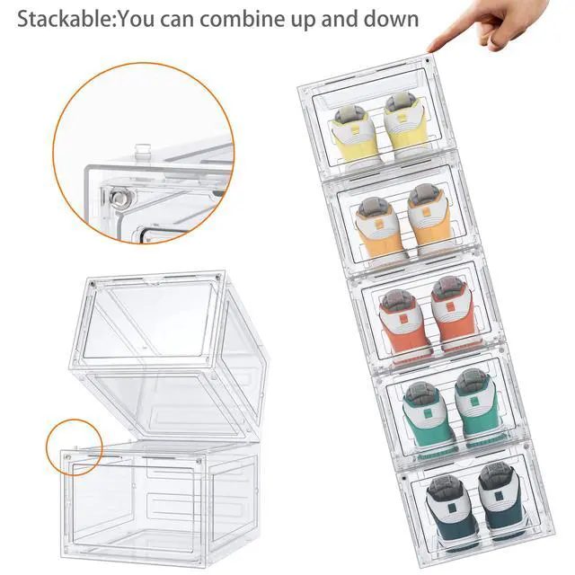 Alt view image 5 of 7 - Shoe Storage, 8 Pack Shoe Organizer Clear Hard Plastic Shoe Box, Shoe Boxes Clear Plastic Stackable, Shoe Boxes with Lids for Size 13
