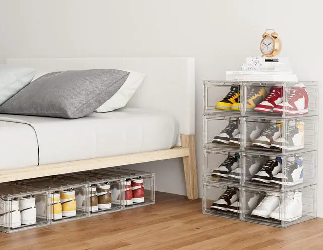 Alt view image 7 of 7 - Shoe Storage, 8 Pack Shoe Organizer Clear Hard Plastic Shoe Box, Shoe Boxes Clear Plastic Stackable, Shoe Boxes with Lids for Size 13