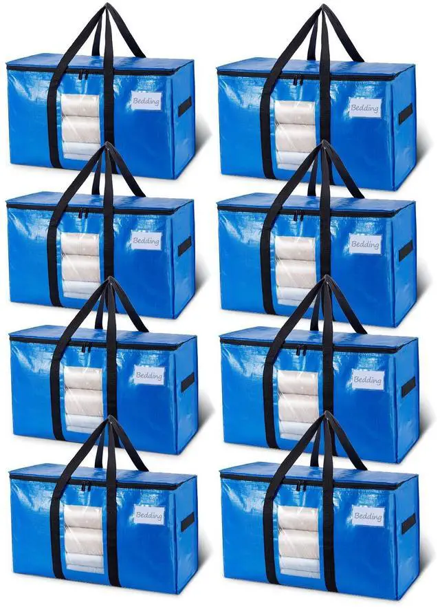 Main image of Extra Large Moving Bags, 8 Pack Blue Heavy Duty Totes For Storage with Visible Window, Wrap Around Handles, Storage Bags for Space Saving, Alternative to Moving Boxes