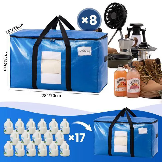 Alt view image 6 of 7 - Extra Large Moving Bags, 8 Pack Blue Heavy Duty Totes For Storage with Visible Window, Wrap Around Handles, Storage Bags for Space Saving, Alternative to Moving Boxes