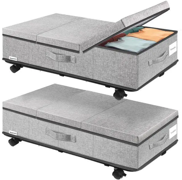 Main image of Under Bed Storage with Wheels, Rolling Underbed Storage Containers with Lids, Under Bed Shoe Storage Bins Organizer with Reinforced Metal Bottom Support and Three Handles