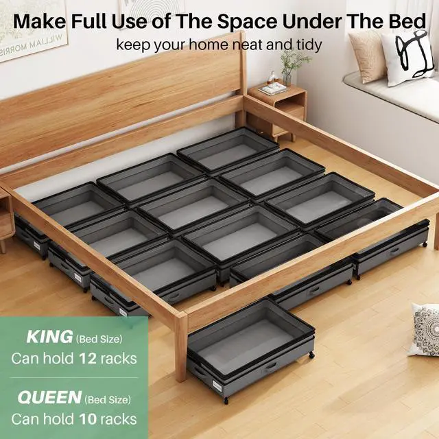 Alt view image 6 of 7 - 4 Pack Height-adjustable Under Bed Storage with Wheels, Under Bed Storage Containers,Under Bed Shoe Storage Organizer with Clear Window&Label, Suitable for Clothes Storage, Gray