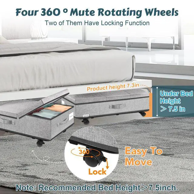 Alt view image 5 of 6 - Under Bed Storage with Wheels, Rolling Underbed Storage Containers with Lids, Under Bed Shoe Storage Bins Organizer with Reinforced Metal Bottom Support and Three Handles
