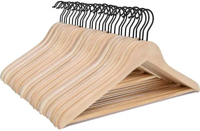 Main image of Wooden Coat Hangers, 30 Pack High Grade Wood Suit Hangers with Non Slip Pant Bar - Extra Smooth and Splinter Free, Unvarnished