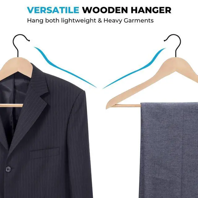 Alt view image 3 of 7 - Wooden Coat Hangers, 30 Pack High Grade Wood Suit Hangers with Non Slip Pant Bar - Extra Smooth and Splinter Free, Unvarnished