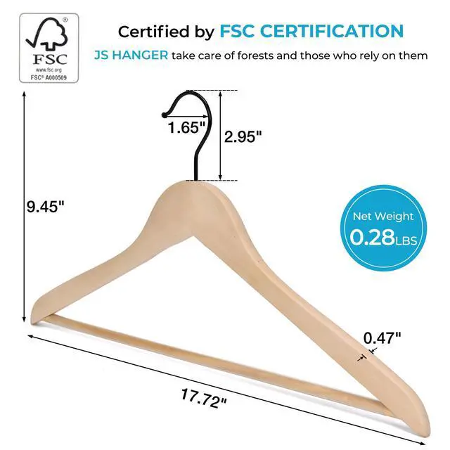 Alt view image 5 of 7 - Wooden Coat Hangers, 30 Pack High Grade Wood Suit Hangers with Non Slip Pant Bar - Extra Smooth and Splinter Free, Unvarnished