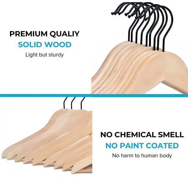 Alt view image 6 of 7 - Wooden Coat Hangers, 30 Pack High Grade Wood Suit Hangers with Non Slip Pant Bar - Extra Smooth and Splinter Free, Unvarnished
