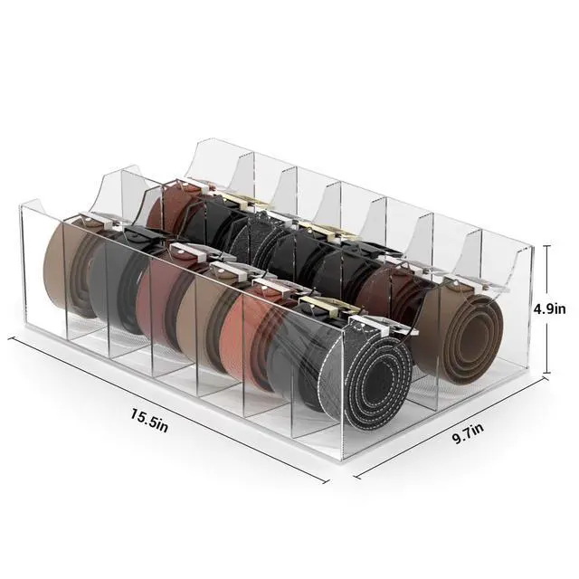 Alt view image 2 of 6 - Large Acrylic Belt Organizer, Clear 14 Compartments Storage with Dust Cover, Display Holder for Home