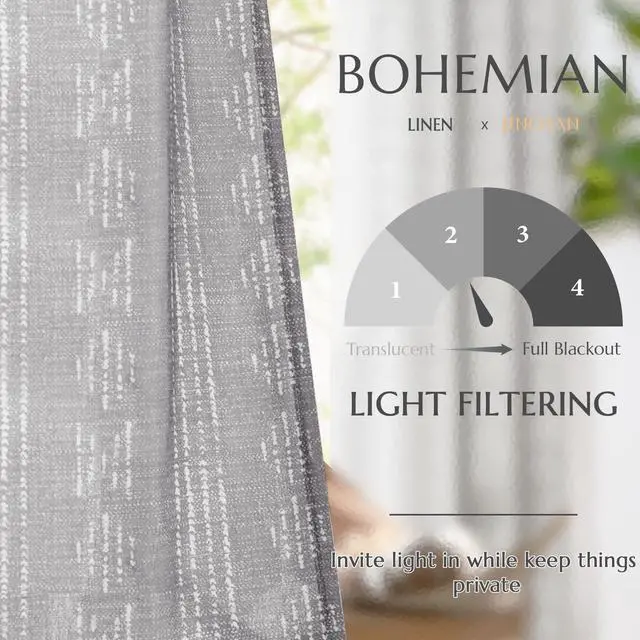 Alt view image 4 of 7 - Boho Curtains for Living Room Farmhouse Grey Curtains 84 Inch Length for Bedroom Grommet Semi Sheer Drapes Geometric Striped Printed Mudcloth Light Filtering 2 Panels Set