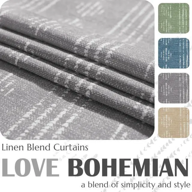 Alt view image 6 of 7 - Boho Curtains for Living Room Farmhouse Grey Curtains 84 Inch Length for Bedroom Grommet Semi Sheer Drapes Geometric Striped Printed Mudcloth Light Filtering 2 Panels Set
