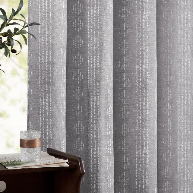 Alt view image 3 of 7 - Boho Curtains for Living Room Farmhouse Grey Curtains 84 Inch Length for Bedroom Grommet Semi Sheer Drapes Geometric Striped Printed Mudcloth Light Filtering 2 Panels Set