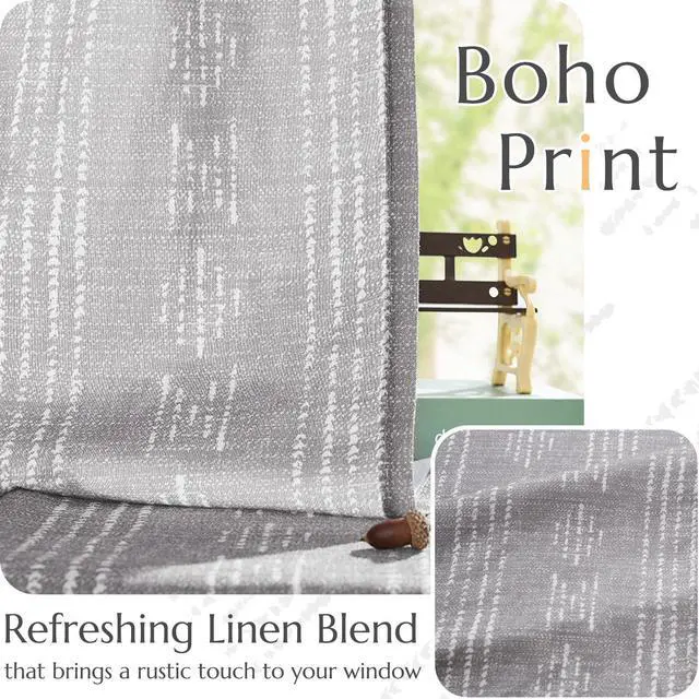 Alt view image 5 of 7 - Boho Curtains for Living Room Farmhouse Grey Curtains 84 Inch Length for Bedroom Grommet Semi Sheer Drapes Geometric Striped Printed Mudcloth Light Filtering 2 Panels Set