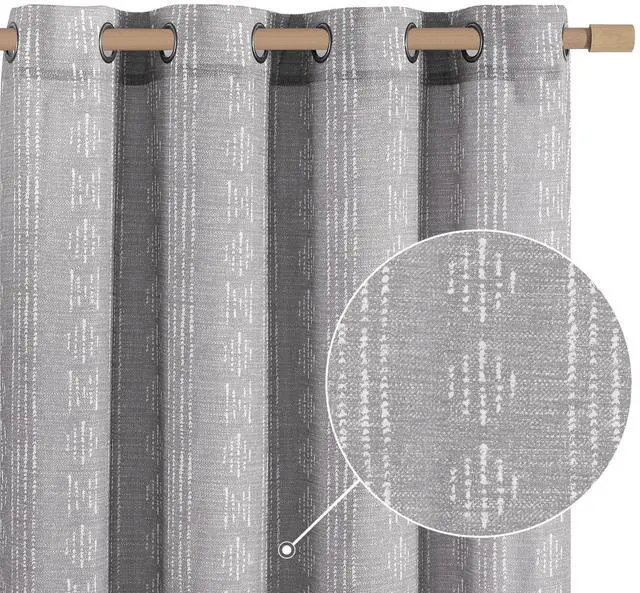 Main image of Boho Curtains for Living Room Farmhouse Grey Curtains 84 Inch Length for Bedroom Grommet Semi Sheer Drapes Geometric Striped Printed Mudcloth Light Filtering 2 Panels Set
