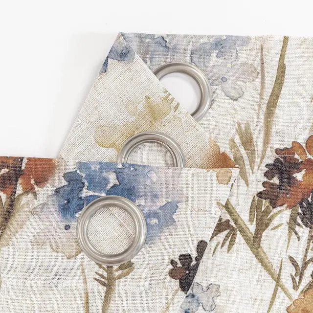 Alt view image 6 of 7 - Floral Linen Curtains 84 inch Length 2 Panels Set Summer Flower Patterned Semi Sheer Light Filtering Privacy Farmhouse Grommet Drapes for Living/Dining Room, Yellow, W52 x L84, Pack-2