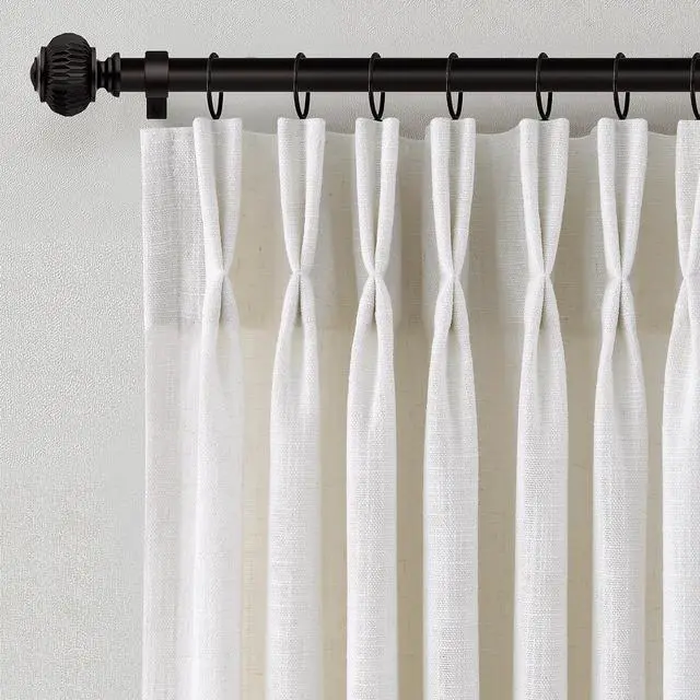 Main image of Pinch Pleated Linen Curtains 90 Inches Long for Living Dining Room Bedroom 2 Panel Set Natural Cream Birch Pinch Pleat Curtain 90 Inch Neutral Boho Floor to Ceiling Curtains Semi Sheer Linen Drapes