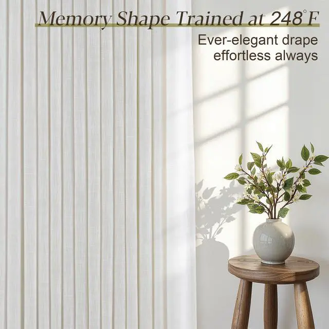Alt view image 5 of 7 - Pinch Pleated Linen Curtains 90 Inches Long for Living Dining Room Bedroom 2 Panel Set Natural Cream Birch Pinch Pleat Curtain 90 Inch Neutral Boho Floor to Ceiling Curtains Semi Sheer Linen Drapes