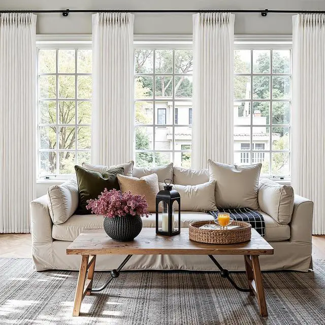 Alt view image 4 of 7 - Pinch Pleated Linen Curtains 90 Inches Long for Living Dining Room Bedroom 2 Panel Set Natural Cream Birch Pinch Pleat Curtain 90 Inch Neutral Boho Floor to Ceiling Curtains Semi Sheer Linen Drapes