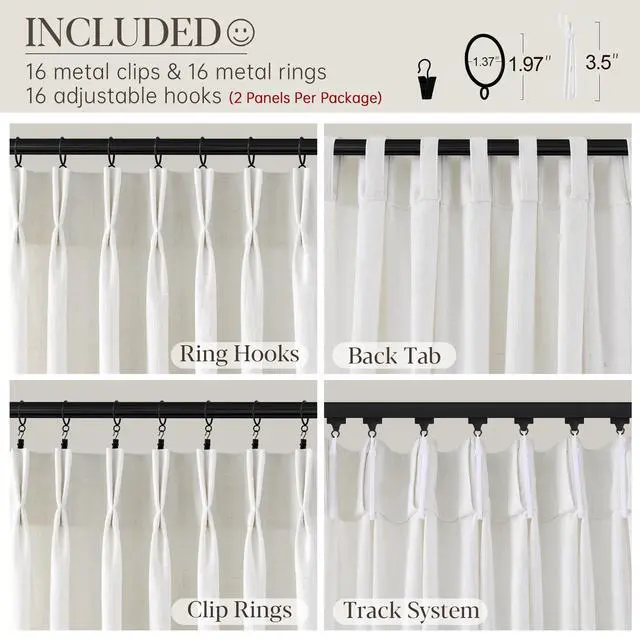 Alt view image 6 of 7 - Pinch Pleated Linen Curtains 90 Inches Long for Living Dining Room Bedroom 2 Panel Set Natural Cream Birch Pinch Pleat Curtain 90 Inch Neutral Boho Floor to Ceiling Curtains Semi Sheer Linen Drapes
