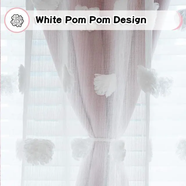 Alt view image 4 of 7 - Pink Curtains for Girls Bedroom 84 Inches Long Blackout Nursery Curtains Double Layer Pom Pom Sheer Overlay Kids Toddler Room Decor Grommet Privacy Room Darkening Window Drapes 52 x 84 Inch