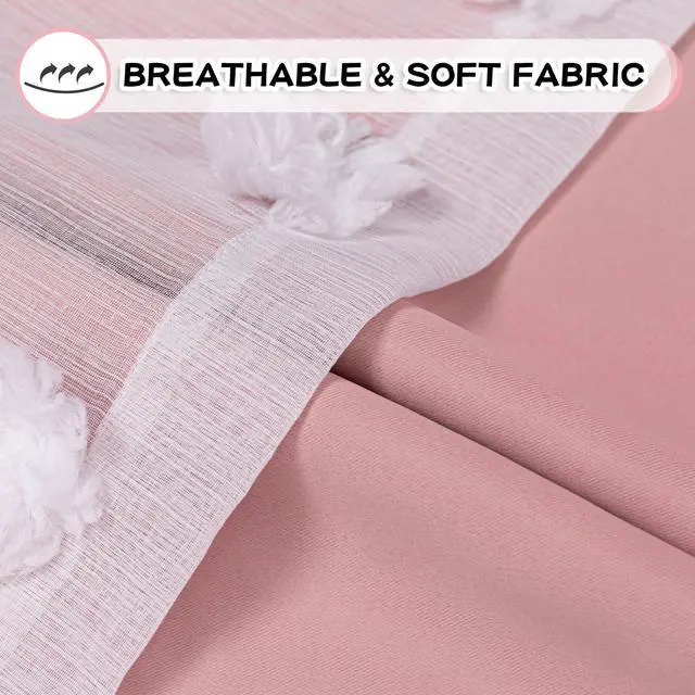 Alt view image 6 of 7 - Pink Curtains for Girls Bedroom 84 Inches Long Blackout Nursery Curtains Double Layer Pom Pom Sheer Overlay Kids Toddler Room Decor Grommet Privacy Room Darkening Window Drapes 52 x 84 Inch