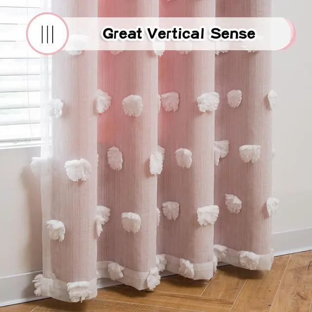 Alt view image 7 of 7 - Pink Curtains for Girls Bedroom 84 Inches Long Blackout Nursery Curtains Double Layer Pom Pom Sheer Overlay Kids Toddler Room Decor Grommet Privacy Room Darkening Window Drapes 52 x 84 Inch