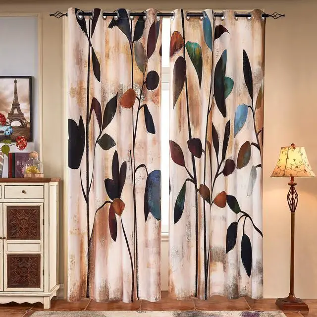 Alt view image 5 of 7 - Light Flitering Curtains 52Wx95L, Room Darkening Vibrant Floral Drapes, 50% Blackout, Semi Sheer Boho Farmhouse Curtains for Living Room, Brown