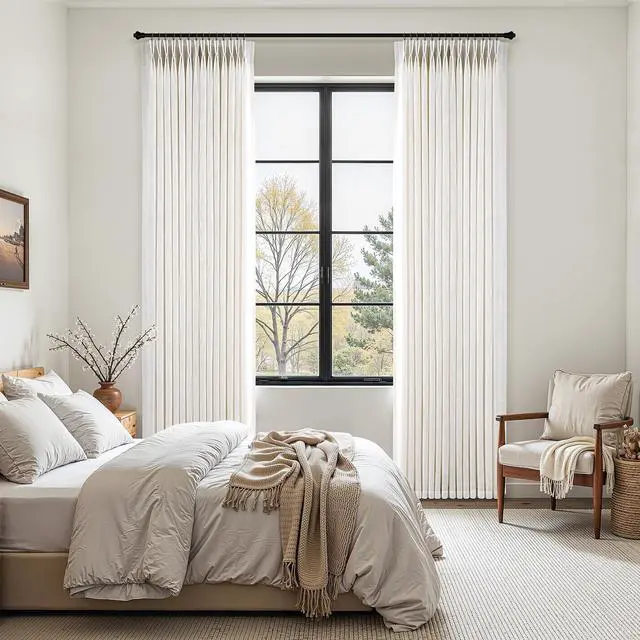 Alt view image 7 of 7 - Pinch Pleated Linen Curtains 90 Inches Long for Living Dining Room Bedroom 2 Panel Set Natural Cream Birch Pinch Pleat Curtain 90 Inch Neutral Boho Floor to Ceiling Curtains Semi Sheer Linen Drapes