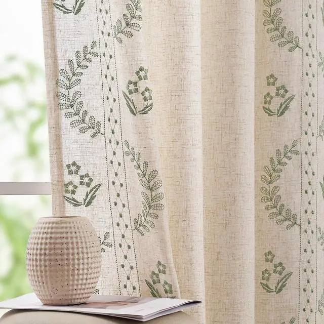 Main image of Belrose Linen Curtains for Bedroom Floral Curtains 84 Inch Length Linen Blend Sage Green Embroidered Drapes Farmhouse Flower Patterned Drapes for Living Room Window Treatments Set 2 Panels