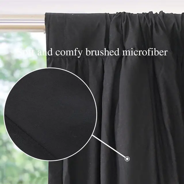 Alt view image 5 of 7 - Thermal Insulated Blackout Window Curtains, Boho Ruched Window Treatments with 3 Rows of Butterfly Flowers, Rustic Rod Pocket Drapes for Room, 54" W x 84" L, 2 Panels, Black(LQ-30)