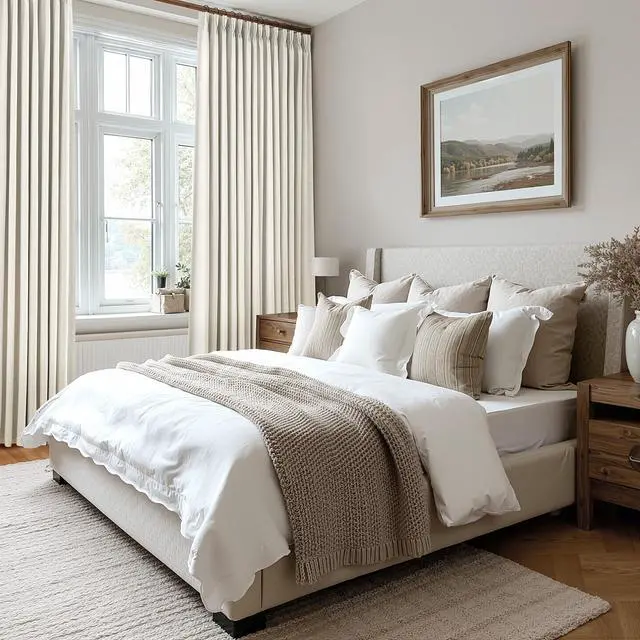 Alt view image 4 of 7 - 100% Blackout Pinch Pleated Curtains Linen 90 Inches Long for Bedroom 2 Panels Set Full Black Out Thermal Insulated Curtain Natural Boho Farmhouse Pinch Pleat Double Layer Room Darkening Drapes Cream