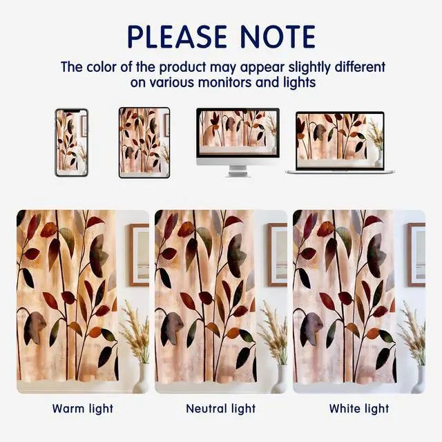 Alt view image 7 of 7 - Light Flitering Curtains 52Wx95L, Room Darkening Vibrant Floral Drapes, 50% Blackout, Semi Sheer Boho Farmhouse Curtains for Living Room, Brown