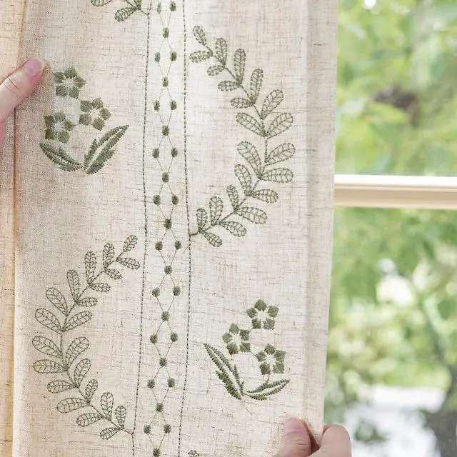 Alt view image 5 of 7 - Belrose Linen Curtains for Bedroom Floral Curtains 84 Inch Length Linen Blend Sage Green Embroidered Drapes Farmhouse Flower Patterned Drapes for Living Room Window Treatments Set 2 Panels