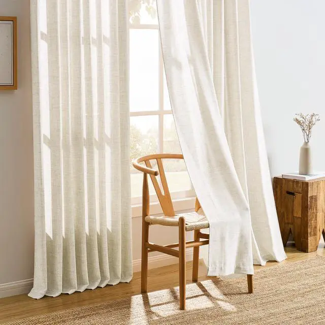 Alt view image 6 of 7 - Linen Pinch Pleated Curtains 90 Inches Long Set of 2, 42 Inch Wide Semi Sheer Light Filtering Drapes for Bedroom Living Room Home Decor,Back Tab Panels with Hooks,W42 x L90,Natural Color