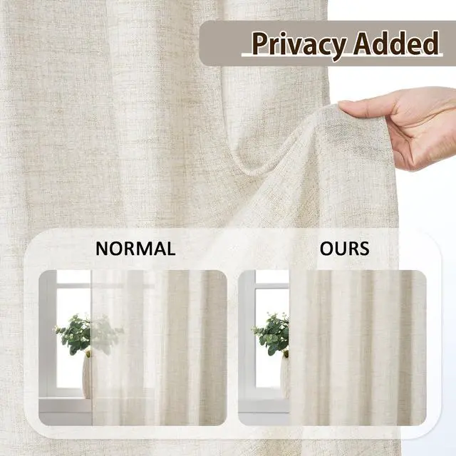Alt view image 5 of 7 - Linen Pinch Pleated Curtains 90 Inches Long Set of 2, 42 Inch Wide Semi Sheer Light Filtering Drapes for Bedroom Living Room Home Decor,Back Tab Panels with Hooks,W42 x L90,Natural Color