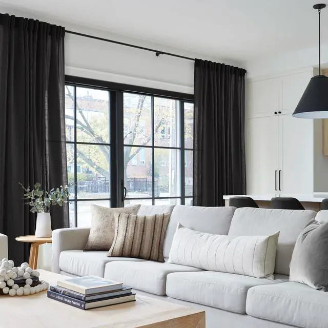 Alt view image 6 of 6 - Black Linen Curtains 102 inches Long for Bedroom Back Tab Light Filtering Privacy Semi Sheer Black Curtains Living Room Boho Rustic Farmhouse Cotton Textured Gauze Curtain 2 Panel Set