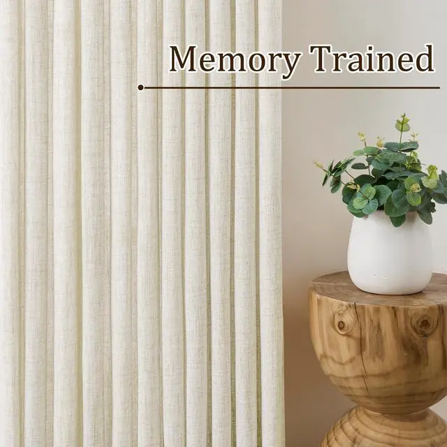 Alt view image 4 of 7 - Linen Pinch Pleated Curtains 90 Inches Long Set of 2, 42 Inch Wide Semi Sheer Light Filtering Drapes for Bedroom Living Room Home Decor,Back Tab Panels with Hooks,W42 x L90,Natural Color