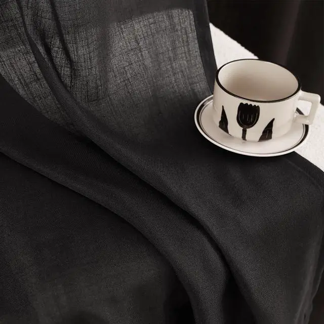Alt view image 2 of 6 - Black Linen Curtains 102 inches Long for Bedroom Back Tab Light Filtering Privacy Semi Sheer Black Curtains Living Room Boho Rustic Farmhouse Cotton Textured Gauze Curtain 2 Panel Set