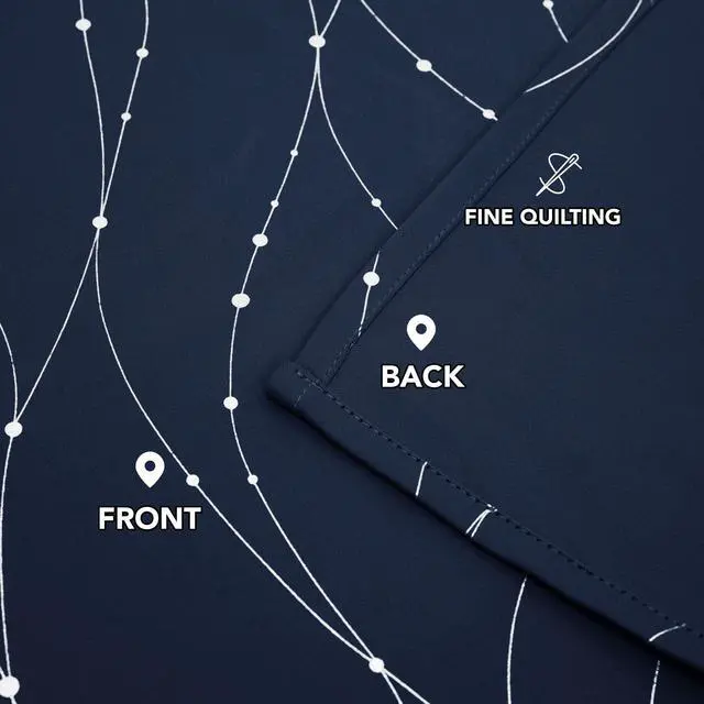Alt view image 6 of 7 - Blackout Curtains, Navy Blue Thermal Insulated Grommet Drapes, Silver Wave Dots Foil Print, Room Darkening Drapes, 52" W x 84" L, 2 Panels, for Bedroom Living Room