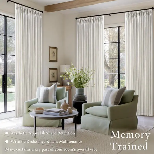 Alt view image 2 of 7 - Pinch Pleated 90 Inch Linen Curtains 2 Panels Set for Living Room Pinch Pleat Drapes Track System Memory Trained Light Filtering Semi Sheer Curtain 90 Inches Long for Dining Bedroom Office W50xL90