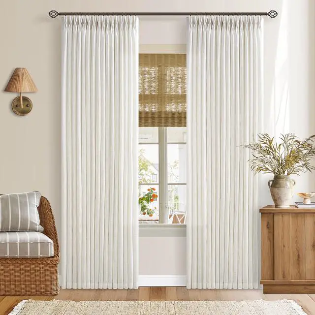 Main image of Pinch Pleated 90 Inch Linen Curtains 2 Panels Set for Living Room Pinch Pleat Drapes Track System Memory Trained Light Filtering Semi Sheer Curtain 90 Inches Long for Dining Bedroom Office W50xL90